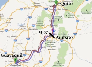 Ruta de Quito a Guayaquil pasando por Ambato